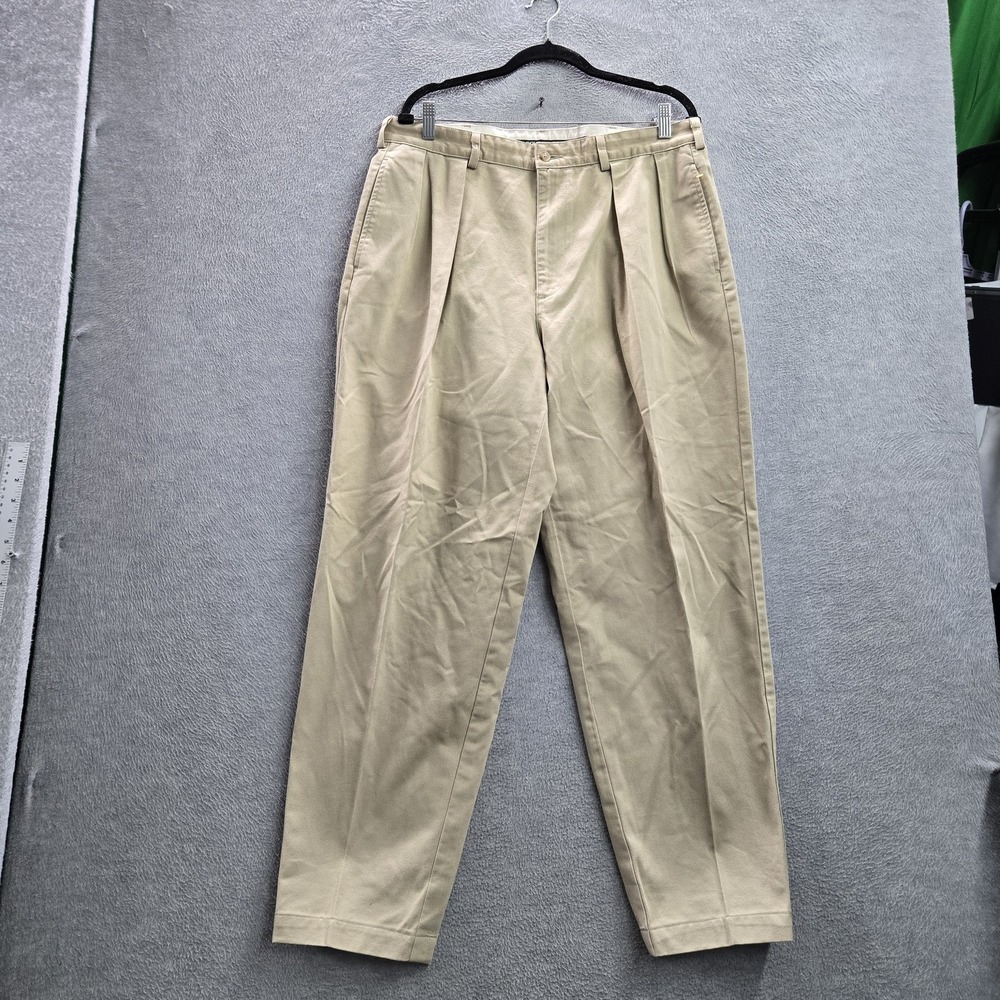 VINTAGE Polo Golf Men Pants 36X32 Beige Chino Pleated Crest‎ Logo 90s USA